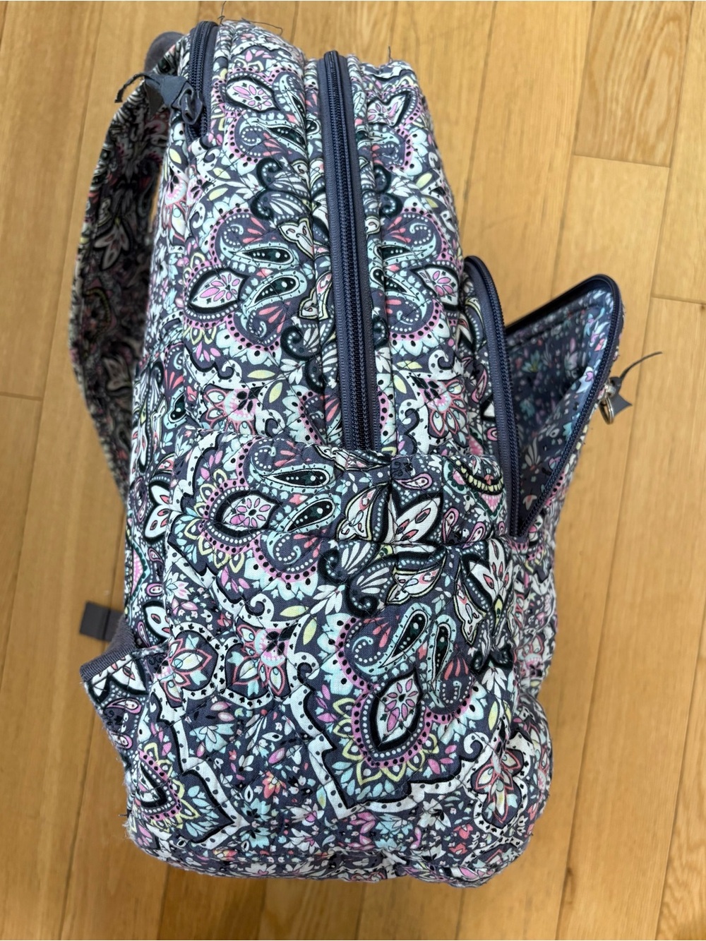 Vera Bradley Campus Backpack Bonbon Medallion Pattern Grey Pink Quilted Travel - Picture 14 of 15